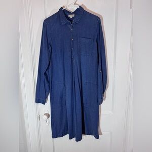 J. Jill Tall Dark Blue Denim Shirt Dress Small Chambray Casual Comfy